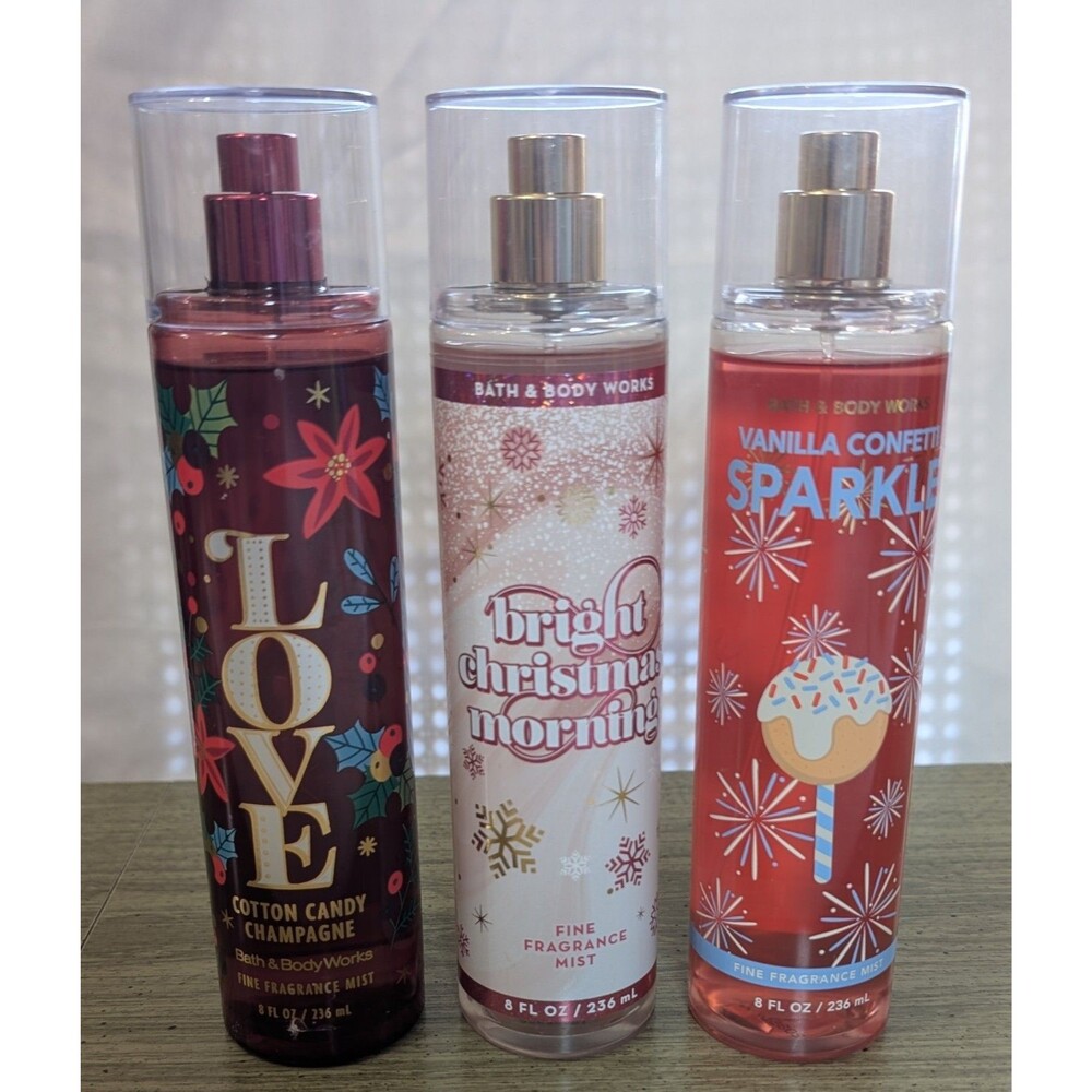 Lot of 3 Bath Body Works Fine Fragrance Mist Love Cotton Candy Champagne Vanilla